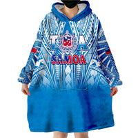 (Custom Text And Number) Samoa Rugby Toa Samoa Polynesian Pacific Blue Version Wearable Blanket Hoodie - Wonder Print Shop