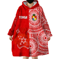 (Custom Text And Number) Tonga Tongan Coat Of Arms Ngatu Pattern Wearable Blanket Hoodie - Wonder Print Shop