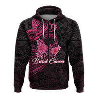Custom Personalised Breast Cancer Pink Ribbon Butterfly Polynesian Black Version Hoodie LT12 - Wonder Print Shop