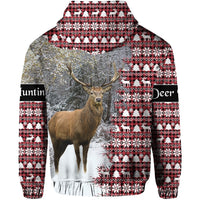 Dear Hunting Christmas Hoodie Red White LT8 - Wonder Print Shop