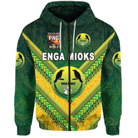 Custom Papua New Guinea Enga Mioks Zip Hoodie Rugby Original Style Green, Custom Text And Number LT8 - Wonder Print Shop