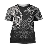 Viking Clothing Viking Wolf and Dragon Tattoo T Shirt RLT12 - Wonder Print Shop