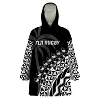 Fiji Rugby Fijian Cibi Dance Tapa Pattern Black Wearable Blanket Hoodie - Wonder Print Shop