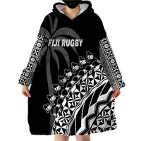 Fiji Rugby Fijian Cibi Dance Tapa Pattern Black Wearable Blanket Hoodie - Wonder Print Shop