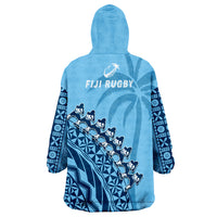 Fiji Rugby Fijian Cibi Dance Tapa Pattern Blue Wearable Blanket Hoodie - Wonder Print Shop