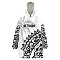 Fiji Rugby Fijian Cibi Dance Tapa Pattern White Wearable Blanket Hoodie - Wonder Print Shop