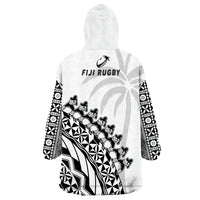 Fiji Rugby Fijian Cibi Dance Tapa Pattern White Wearable Blanket Hoodie - Wonder Print Shop