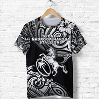 Black rugby T-shirt front with large horse graphic and Sydney Nadroga Stallions text