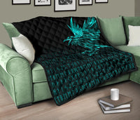Viking Premium Quilt - The Raven Of Odin Rune Cyan RLT12 - Wonder Print Shop