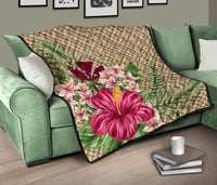Kanaka Maoli (Hawaiian) Premium Quilt - Lauhala Hibiscus and Plumeria - Wonder Print Shop