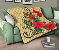 Hawaiian Marble Turtles Hibiscus Premium Quilt - Wonder Print Shop