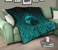 Viking Premium Quilt, Ethnic Odin Raven Cyan RLT12 - Wonder Print Shop