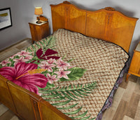 Kanaka Maoli (Hawaiian) Premium Quilt - Lauhala Hibiscus and Plumeria - Wonder Print Shop