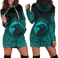 Viking Hoodie Dress, Ethnic Odin Raven Cyan RLT12 - Wonder Print Shop