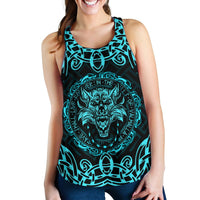 Viking Women's Racerback Tank - Fenrir Viking Cyan 3D RLT12 - Wonder Print Shop