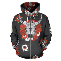 Bison Head Red Rose 3D Zipper Hoodie Native American LT10 - Wonder Print Shop