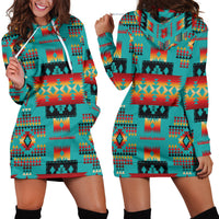 Blue Native Tribes Pattern Native American Hoodie Dress LT10 - Wonder Print Shop