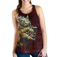 Viking Women's Racerback Tank - Fenrir On The Blood Moon Background RLT12 - Wonder Print Shop