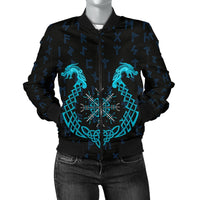 Viking Women's Bomber Jacket, Aegishjalmur Helm Of Awe Blue Edition RLT12 - Wonder Print Shop