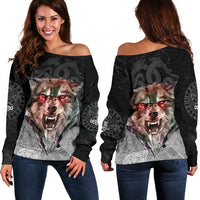 Viking Women's Off Shoulder Sweater - Fenrir Norse Wolf RLT12 - Wonder Print Shop