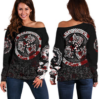 Viking Women's Off Shoulder Sweater - Fierce Blood Wolf Symbol Of A Viking Nordic RLT12 - Wonder Print Shop