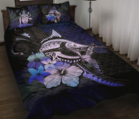 The Bahamas Quilt Bed Set - Purple Blue Marlin and Hibiscus - Wonder Print Shop