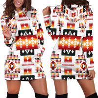 White Tribes Pattern Native American Hoodie Dress LT10 - Wonder Print Shop