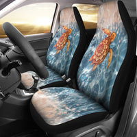 Universal car seat covers set of 2 with blue wave turtle print, black side panels