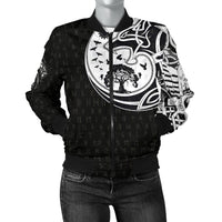 Viking Women's Bomber Jacket, Skoll and Hati Rune Tattoo RLT12 - Wonder Print Shop