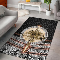 Viking Area Rug Wolf and Vikings Tattoo 3D RLT12 - Wonder Print Shop