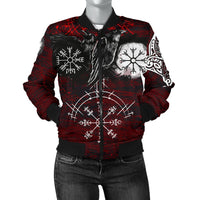 Viking Women's Bomber Jacket Raven Of Odin and Symbol Viking On Blood Background RLT12 - Wonder Print Shop