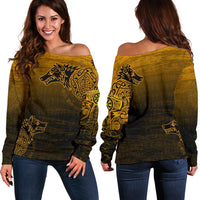 Viking Women's Off Shoulder Sweater, Skoll and Hati RLT12 - Wonder Print Shop