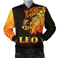 Sun In Leo Zodiac Men Bomber Jacket Polynesian Tattoo Simple - Orange Black - Wonder Print Shop