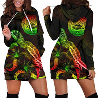 American Samoa Polynesian Hoodie Dress - Turtle With Blooming Hibiscus Reggae - Wonder Print Shop