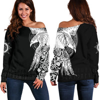 Viking Women's Off Shoulder Sweater Mystical Raven Tattoo Special RLT12 - Wonder Print Shop