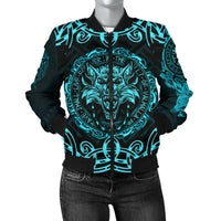 Viking Women's Bomber Jacket - Fenrir Viking Cyan 3D RLT12 - Wonder Print Shop