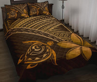 Hawaiian Turtle Plumeria Kakau Polynesian Quilt Bedding Set Brown - Wonder Print Shop