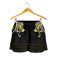viking-womens-shorts-fenrir-raven-and-vegvisir-tattoo-yellow