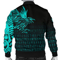 Viking Men's Bomber Jacket - The Raven Of Odin Rune Cyan RLT12 - Wonder Print Shop