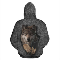 Gray Wolf Native American All Over Hoodie LT10 - Wonder Print Shop