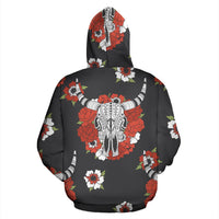 Bison Head Red Rose 3D Zipper Hoodie Native American LT10 - Wonder Print Shop