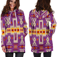 Light Purple Tribe Design Native American Hoodie Dress LT10 - Wonder Print Shop