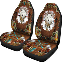 White Wolf With Headress Car Seat Cover LT10 - Wonder Print Shop