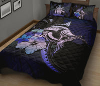 The Bahamas Quilt Bed Set - Purple Blue Marlin and Hibiscus - Wonder Print Shop