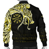 Viking Men's Bomber Jacket, Fenrir Raven and Vegvisir Tattoo Yellow RLT12 - Wonder Print Shop