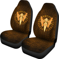 Viking Car Seat Covers Gold Spear Of The God Odin Gungnir and Two Gold Ravens RLT12 - Wonder Print Shop