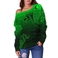 Viking Women's Off Shoulder Sweater, Skoll and Hati RLT12 - Wonder Print Shop