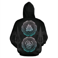 Viking Pullover Hoodie - Odin Valknut and Triple Horn RLT12 - Wonder Print Shop