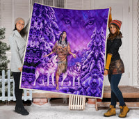 Native American Girl and Wolf Purple Premium Quilt LT10 - Wonder Print Shop