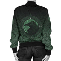 Viking Women's Bomber Jacket, Ethnic Odin Raven Green RLT12 - Wonder Print Shop